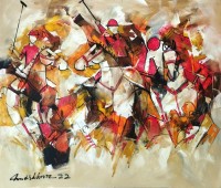 Mashkoor Raza, 30 x 36 Inch, Oil on Canvas, Polo Painting, AC-MR-570